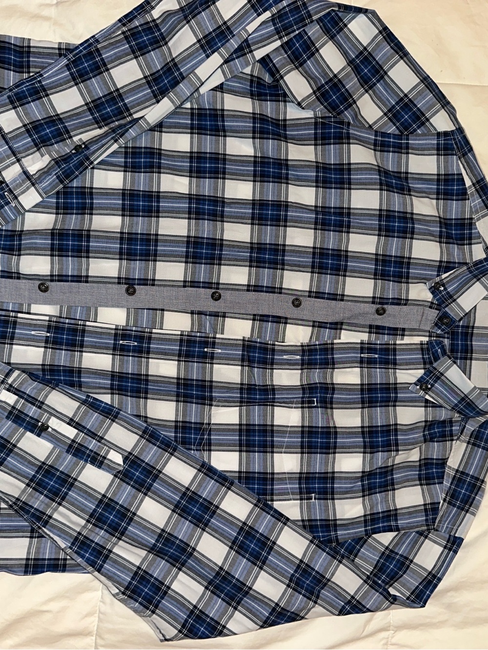 Nautica Blue and White Plaid Button-Down Shirt